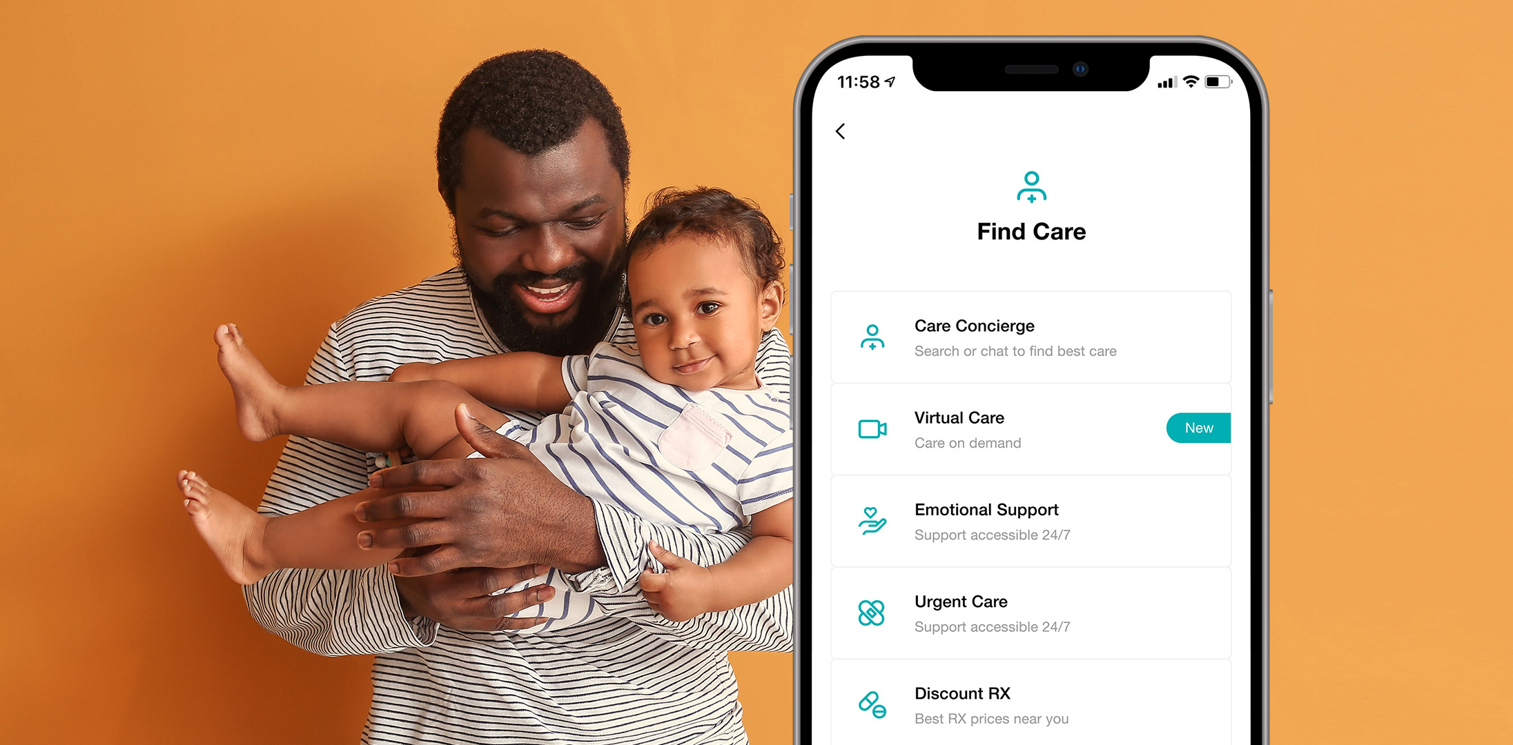 Father and Child with Find Care Screen on Sequoia Mobile App