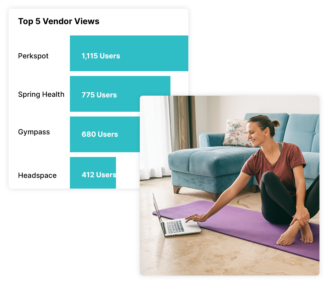Employee working out at home with top wellbeing apps shown