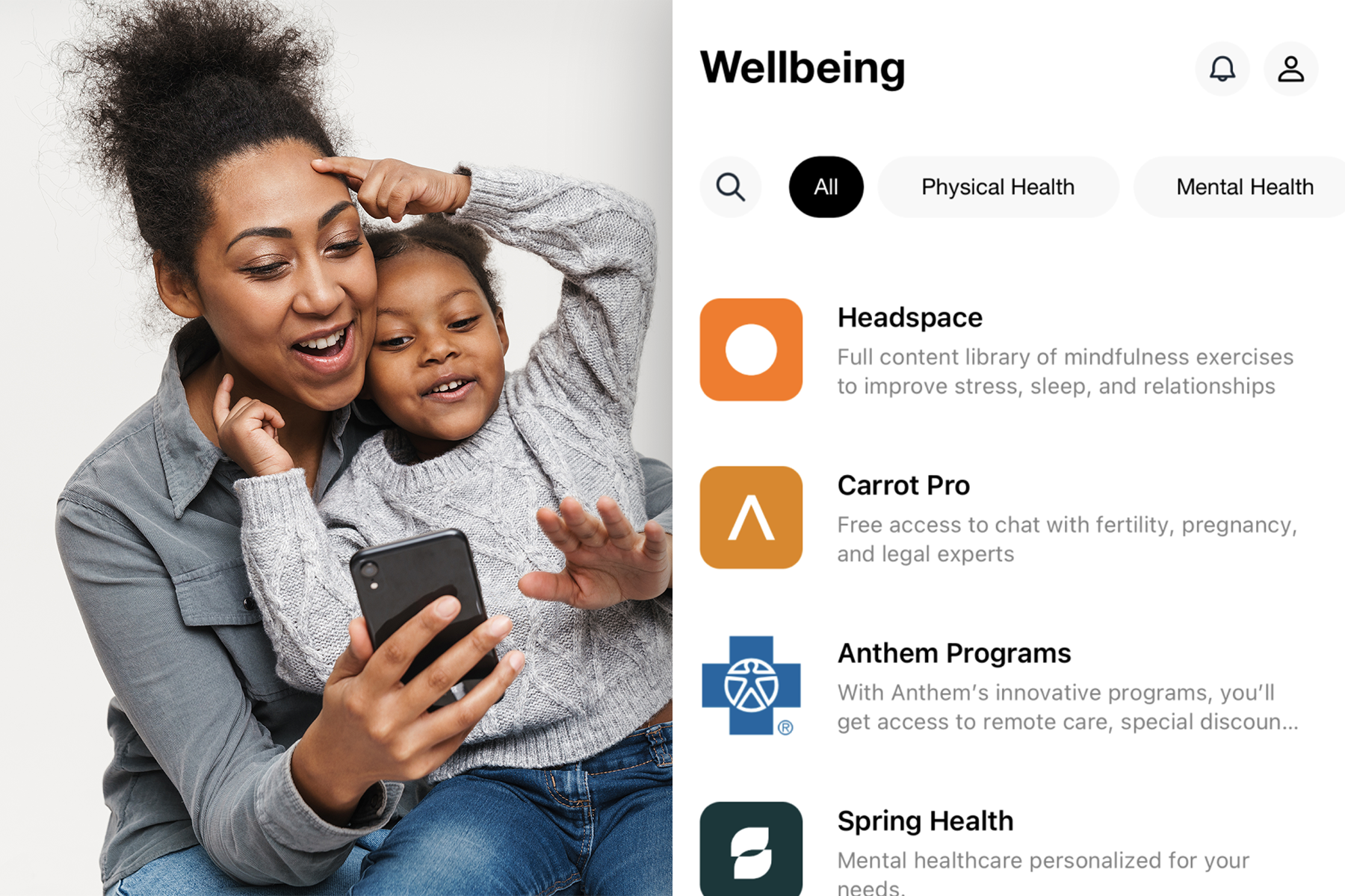 Mother and child browsing wellbeing options on the Sequoia Mobile App