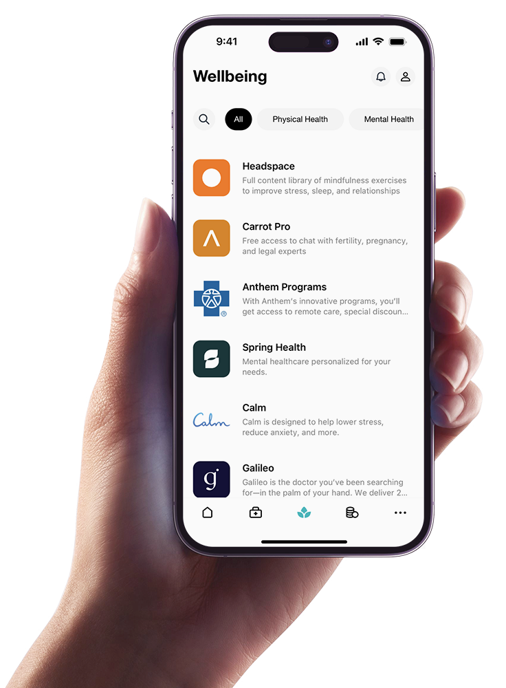 IPHONE-HAND-MOCKUP Wellbeing options on the Sequoia Mobile App