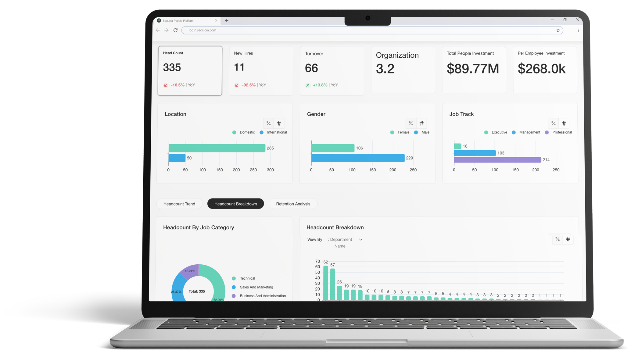 An image of a laptop with Sequoia Comp OS analytics UI