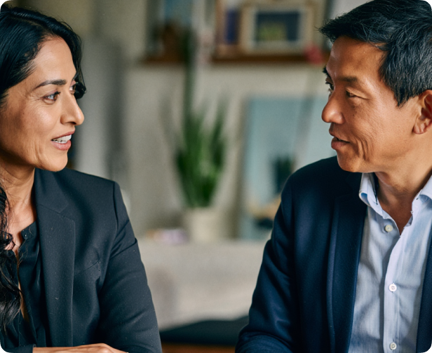 Two company leaders discussing compensation strategy